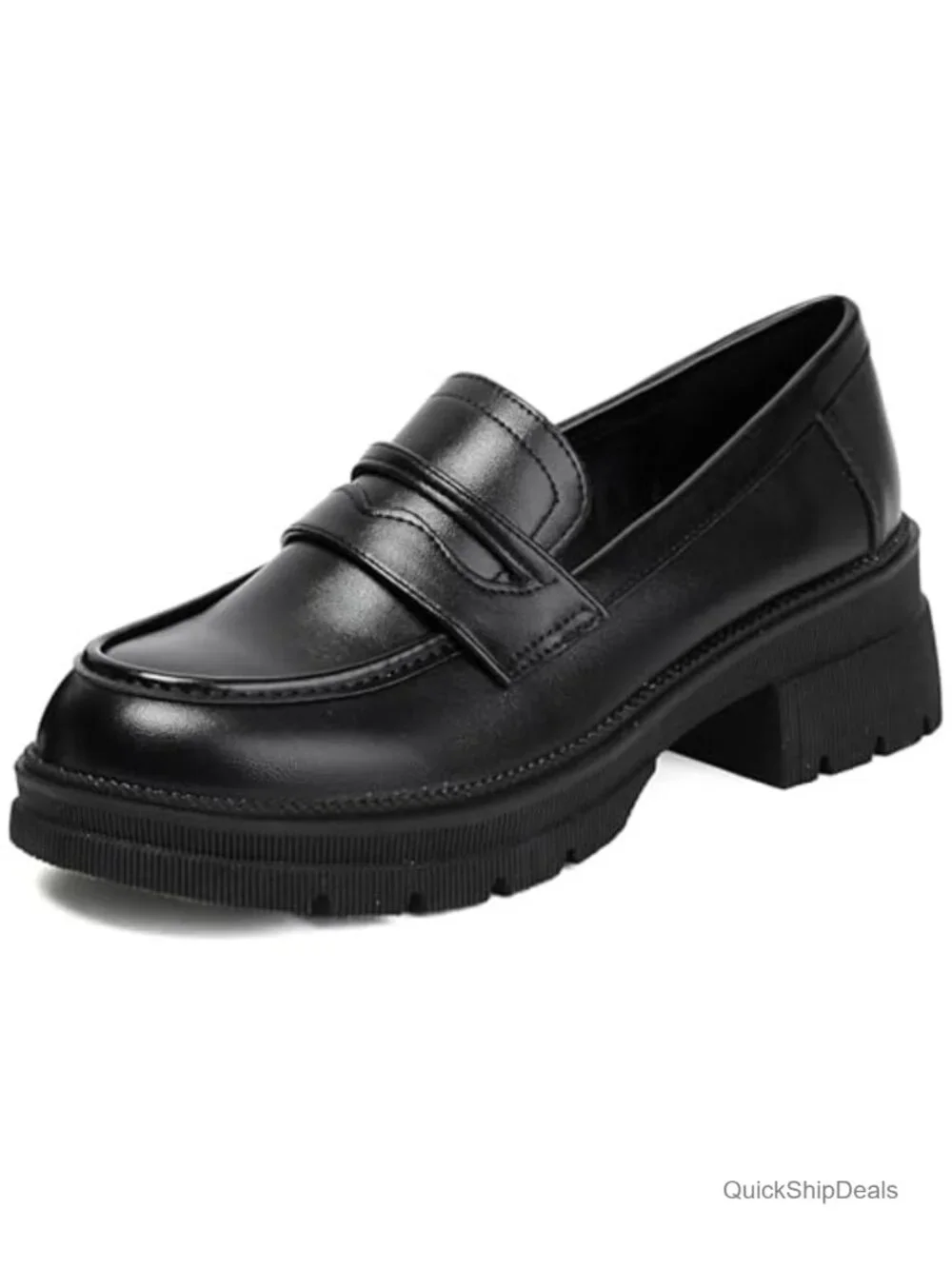 Patent Leather Chunky Platform Loafers for Women Slip-On Work Shoes